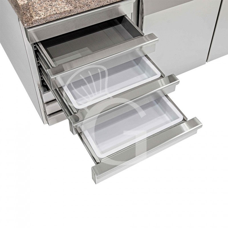 Mesa Refrigerada para pizza 600X400 2 Puertas 7 Cajones Vitrina 9 Cubetas GN1/3 390 LT