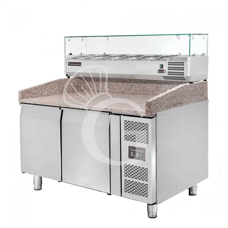 Mesa Refrigerada para pizza 600X400 2 Puertas Vitrina Refrigerada 7 Cubetas 390 LT