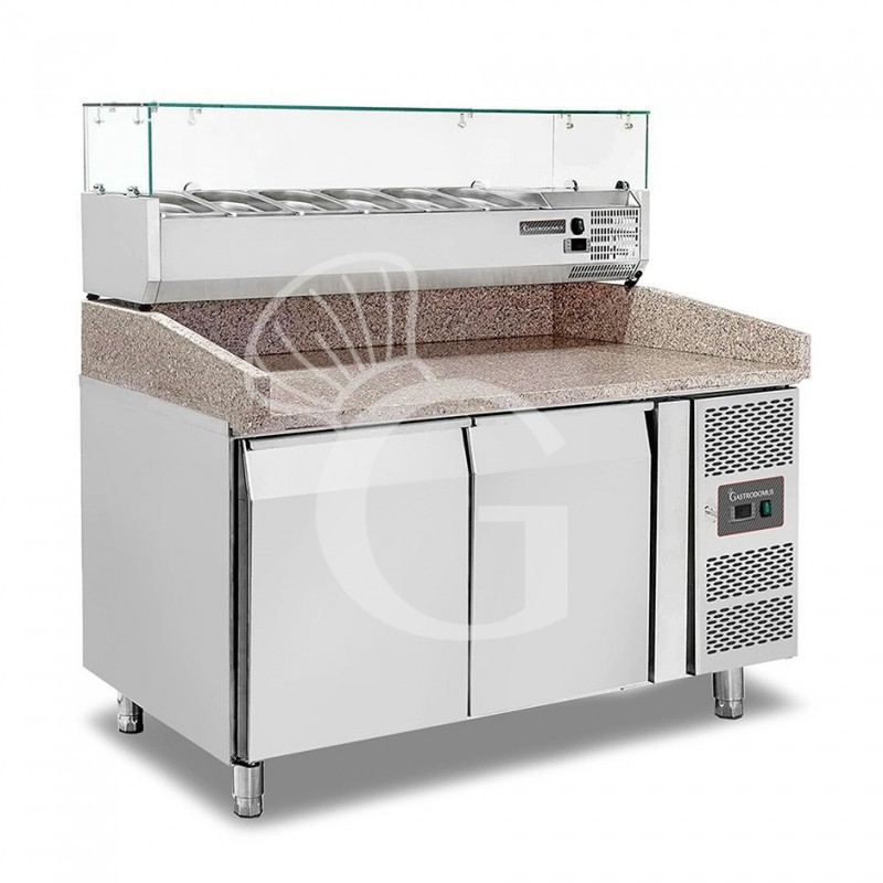 Mesa Refrigerada para pizza 600X400 2 Puertas Vitrina Refrigerada 7 Cubetas 390 LT