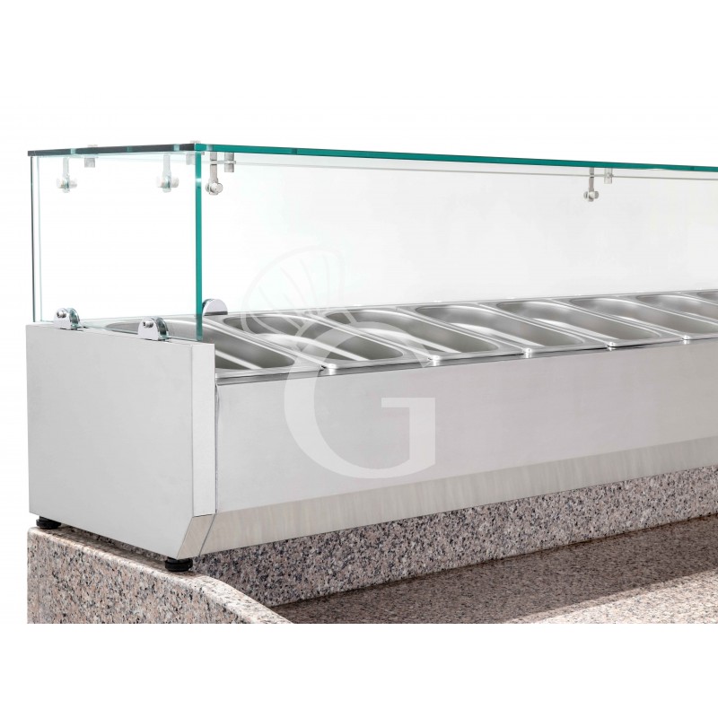 Mesa Refrigerada para pizza 600X400 3 Puertas Vitrina 10 Cubetas GN1/4 580 LT