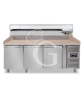 Mesa Refrigerada para pizza 600X400 3 Puertas Vitrina 9 Cubetas GN1/3 580 LT