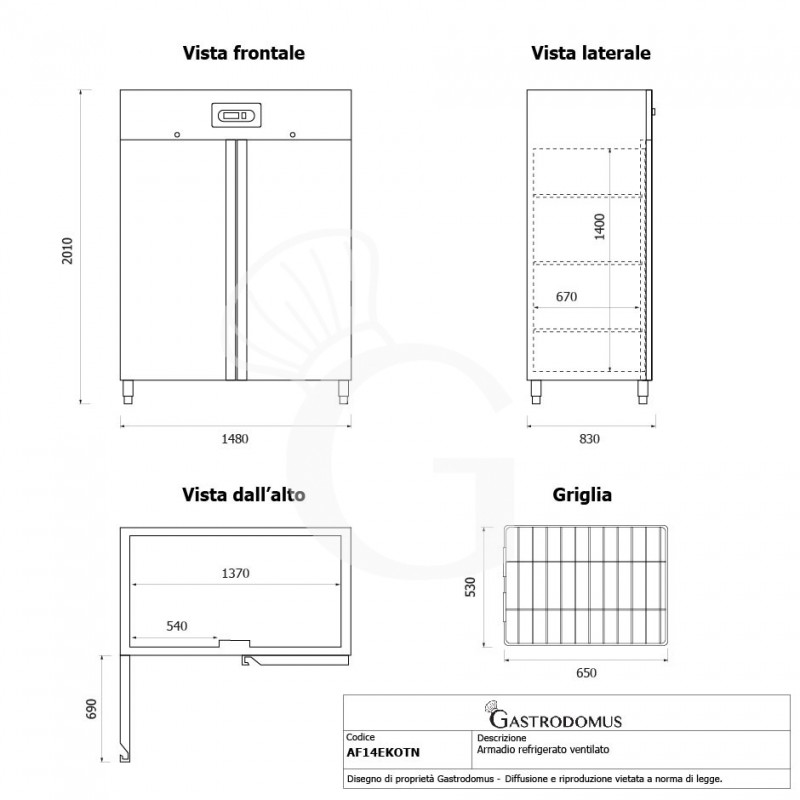 Armadio refrigerato TN 2 porte - Ventilato - 1333 LT - temperatura -2°C/+8°C