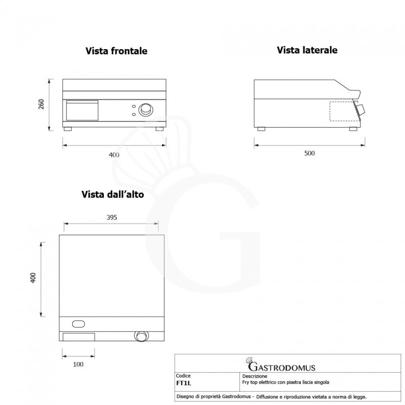 Fry Top eléctrico de sobremesa, una placa lisa 3000 W Monofásico