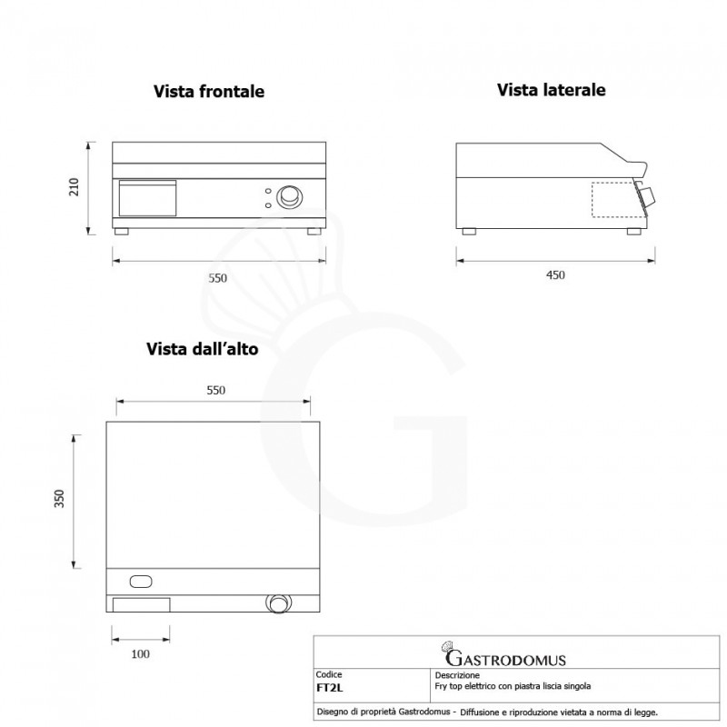 Fry Top eléctrico de sobremesa, una placa lisa, potencia 3000 W L 600 mm