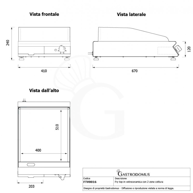 Fry Top Profesional de Vitrocerámica 1 zona de cocción L 410 mm x P 670 mm x A 120 mm