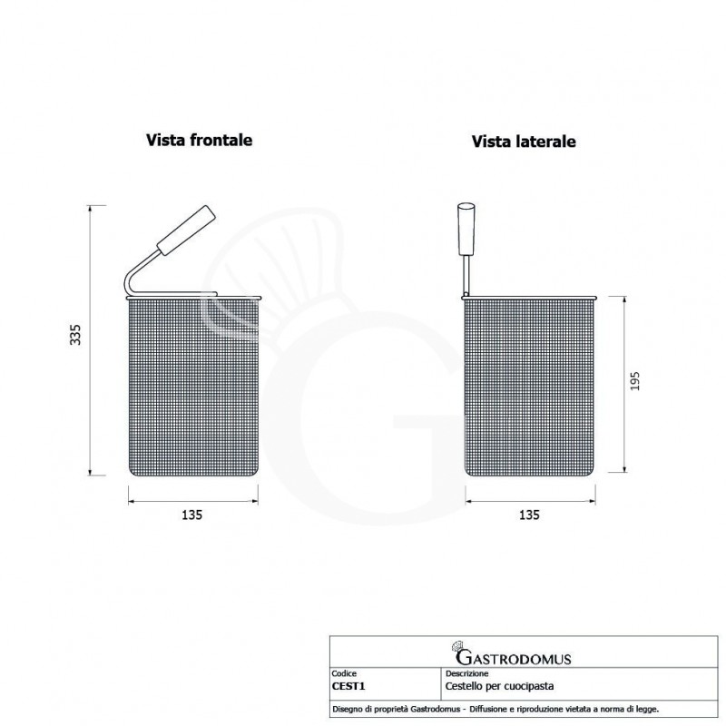 Cesta para cocedor de pasta - L 135 mm x P 135 mm x H 195 mm