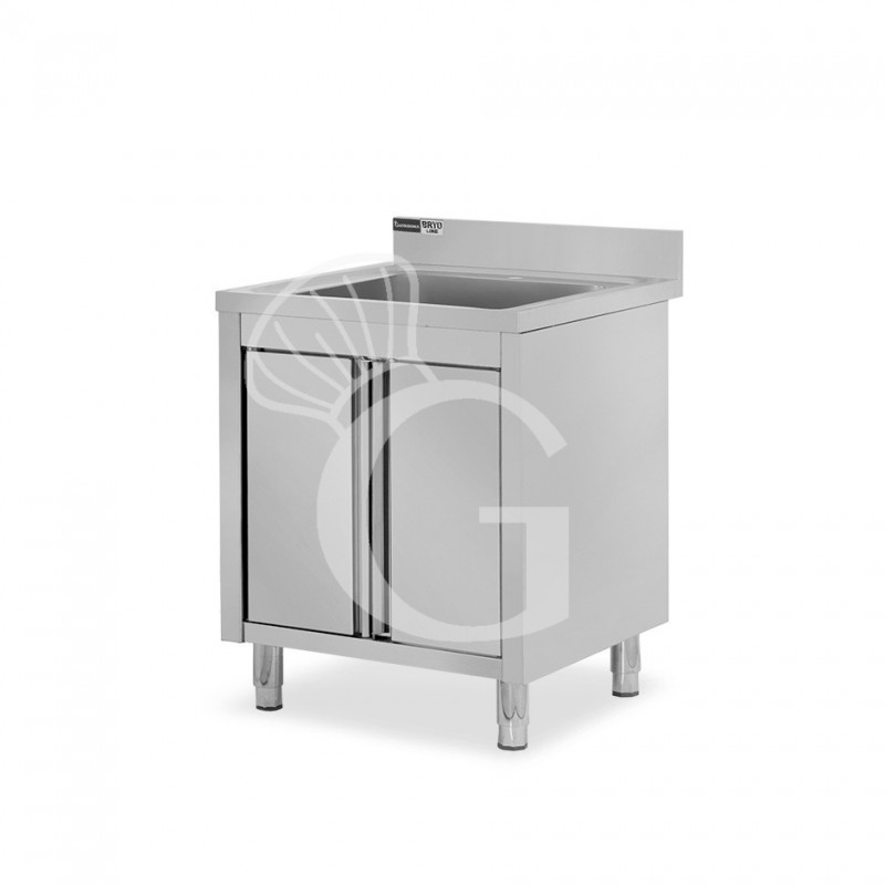 Fregadero con mueble inox con 2 puertas batientes, 1 cubeta, peto L 700 mm x P 700 mm x A 965 mm agujero grifo Ø32mm