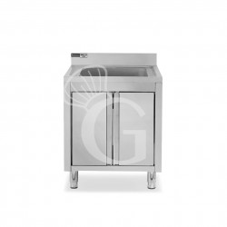 Fregadero con mueble inox con 2 puertas batientes, 1 cubeta, peto L 700 mm x P 700 mm x A 965 mm agujero grifo Ø32mm