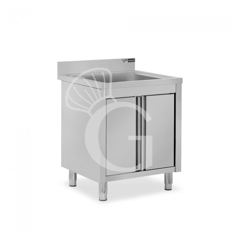 Fregadero con mueble inox con 2 puertas batientes, 1 cubeta, peto L 700 mm x P 700 mm x A 965 mm agujero grifo Ø32mm