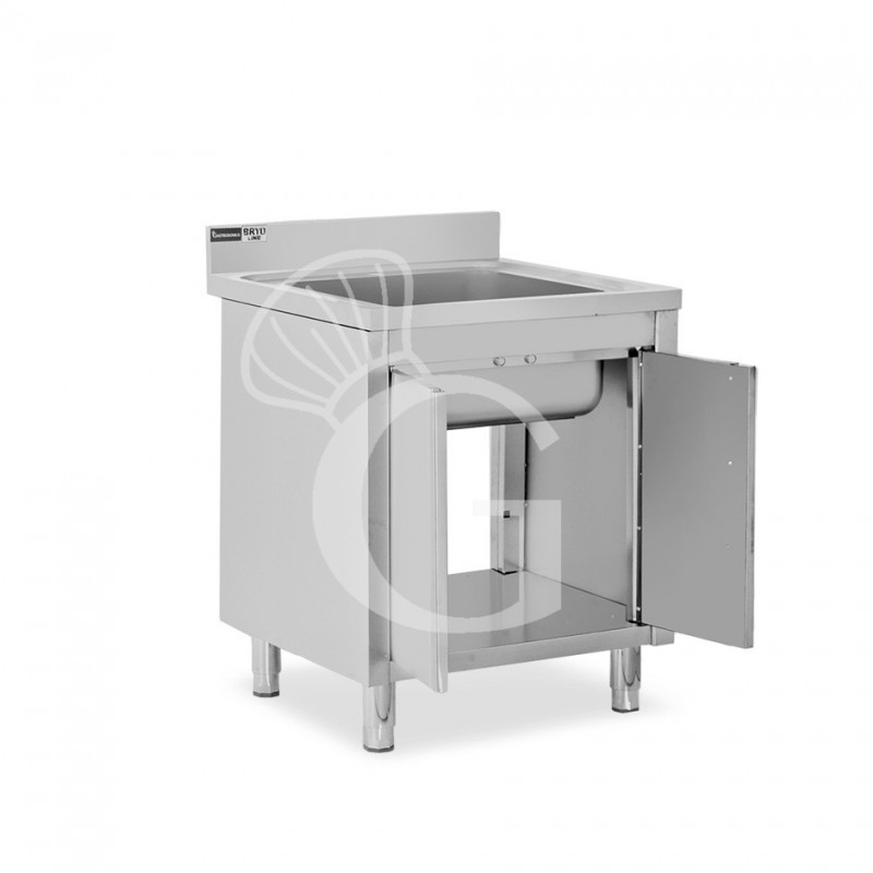 Fregadero con mueble inox con 2 puertas batientes, 1 cubeta, peto L 700 mm x P 700 mm x A 965 mm agujero grifo Ø32mm