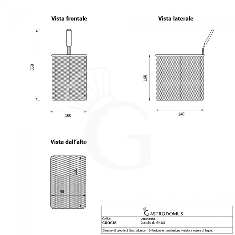 Cesta GN1/8 para cocedor de pasta - L 100 mm x P 140 mm x A 160 mm