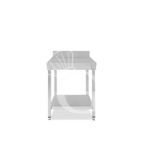 Mesa de trabajo de acero inoxidable con estante inferior y peto con dimensiones L 400 mm x P 700 mm x A 965 mm
