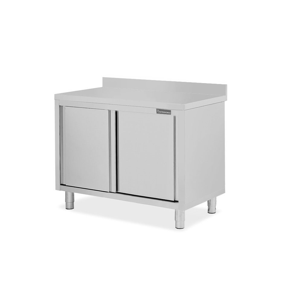 Mesa mural de acero inoxidable 2 puertas correderas y peto L 1000 mm x P 600 mm x A 950 mm