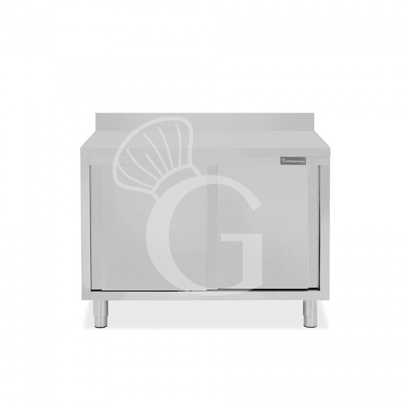 Mesa mural de acero inoxidable 2 puertas correderas y peto L 1000 mm x P 600 mm x A 950 mm