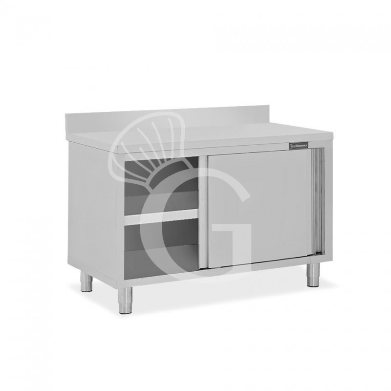 Mesa mural de acero inoxidable 2 puertas correderas y peto L 1000 mm x P 600 mm x A 950 mm