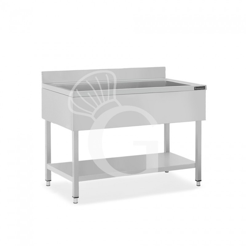 Fregadero para ollas de acero inoxidable con 1 estante, peto trasero, 1 cuba L 1200 mm x P 600 mm x A 950 mm