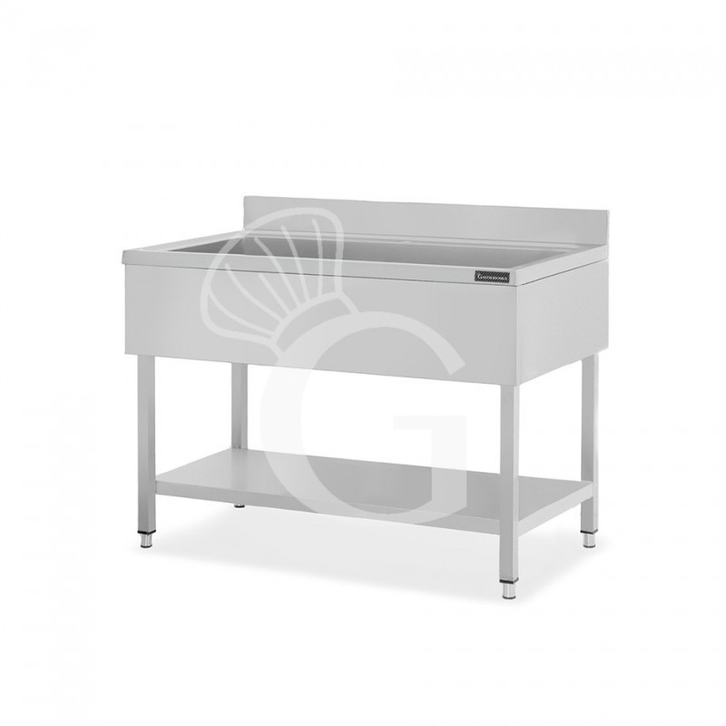 Fregadero para ollas de acero inoxidable con 1 estante, peto trasero, 1 cuba L 1200 mm x P 600 mm x A 950 mm