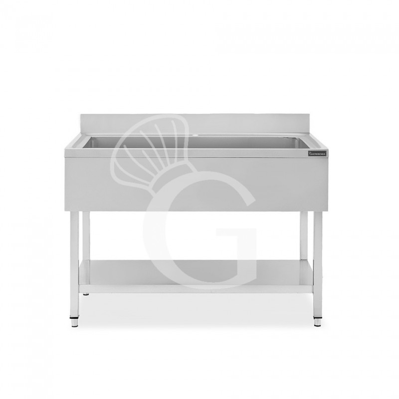 Fregadero para ollas de acero inoxidable con 1 estante, peto trasero, 1 cuba L 1200 mm x P 600 mm x A 950 mm