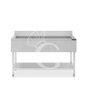 Fregadero para ollas de acero inoxidable con 1 estante, peto trasero, 1 cuba L 1400 mm x P 600 mm x A 950 mm