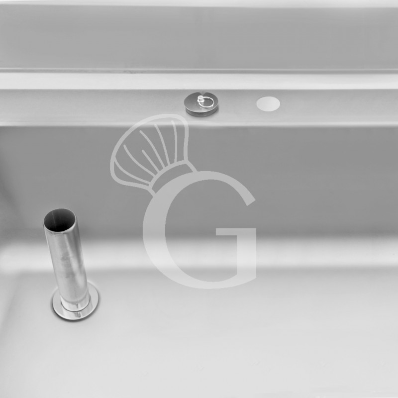 Fregadero para ollas de acero inoxidable con 1 estante, peto trasero, 1 cuba L 1400 mm x P 600 mm x A 950 mm