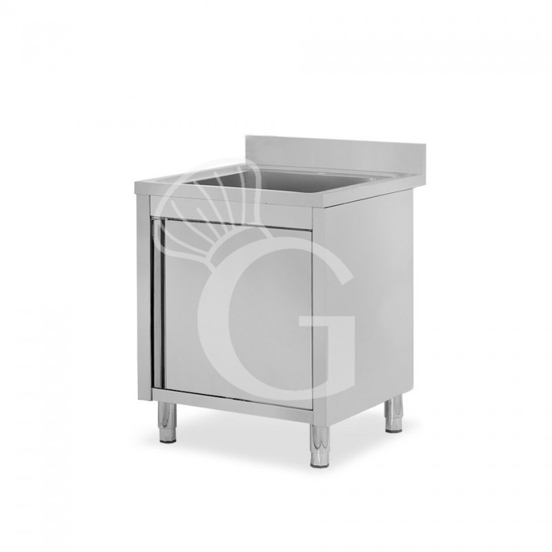 Fregadero con mueble inox con 1 puerta batiente, 1 cubeta, peto L800mmxP600mmxA965mm con agujero para el grifo de Ø 32 mm