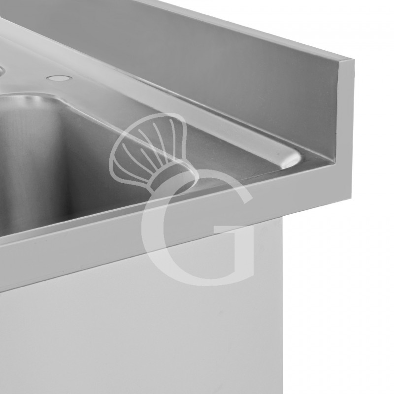 Fregadero con mueble de acero inox, 2 puertas, 1 cubeta, escurridor a la izquierda L1500xP700xA965mm-agujero para grifo Ø32mm