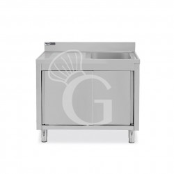 Fregadero con mueble 2 puertas correderas, cubeta, escurridor a la izquierda y peto L1100mmxP600mmxA965mm agujero grifo Ø 32mm