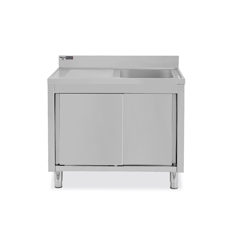 Fregadero con mueble 2 puertas correderas, cubeta, escurridor a la izquierda y peto L1100mmxP600mmxA965mm agujero grifo Ø 32mm