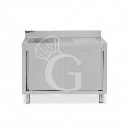 Fregadero con mueble 2 puertas correderas, cubeta, escurridor a la derecha y peto L1400mmxP700mmxA965mm agujero grifo Ø32mm