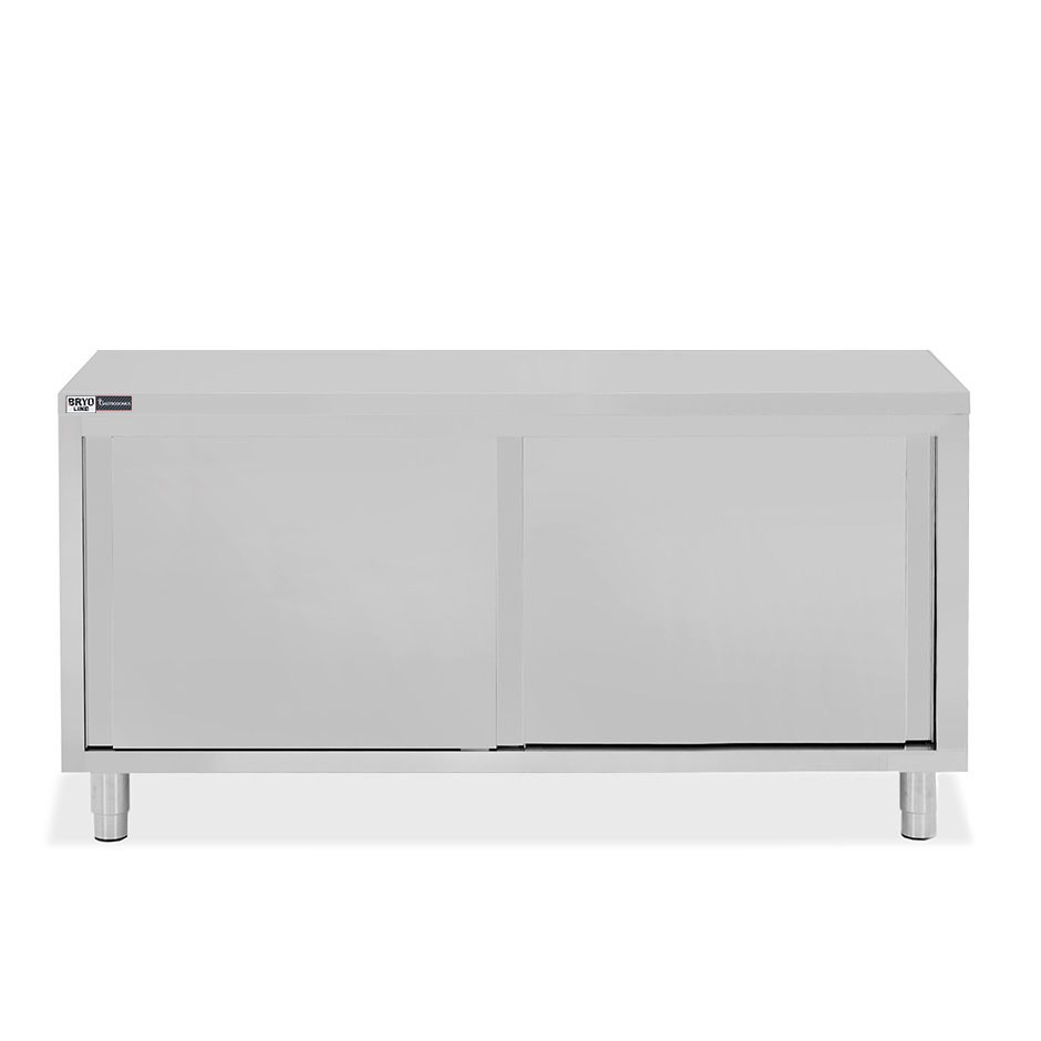 Mesa  de acero inoxidable 2 puertas correderas L 1900 mm x P 600 mm x H 850 mm