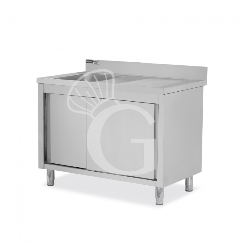 Fregadero con mueble 2 puertas correderas, cubeta, escurridor a la derecha y peto L1400mmxP700mmxA965mm agujero grifo Ø32mm