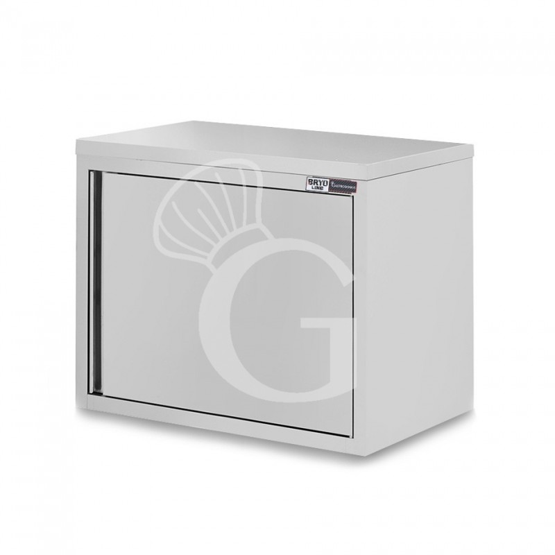 Armario de pared de acero inoxidable con 2 puertas batientes y 1 estante, L 700 mm x P 400 mm x A 800 mm