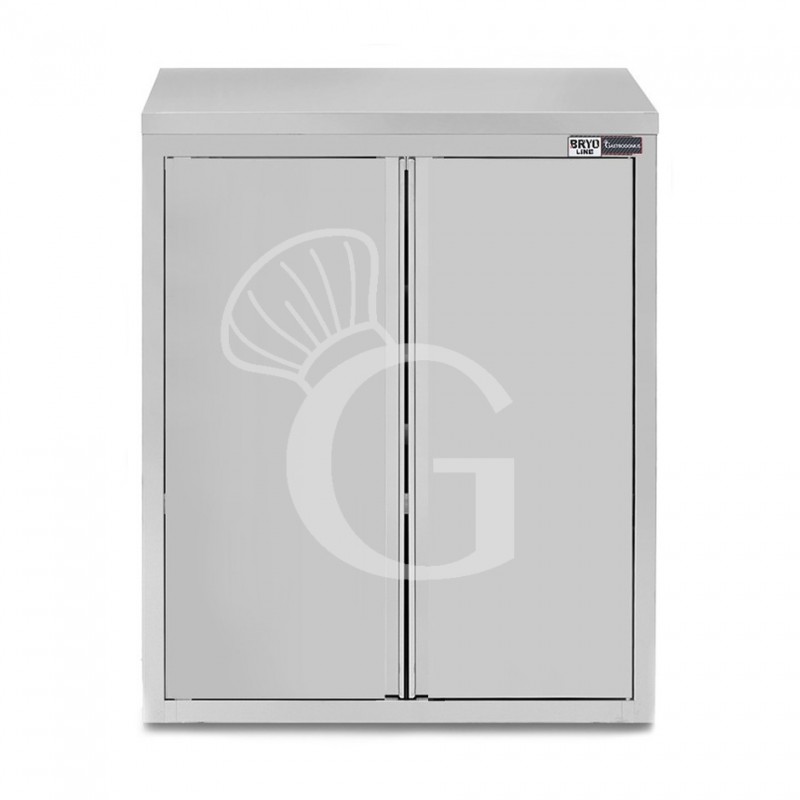 Armario de pared de acero inoxidable con 2 puertas batientes y 2 estantes, L 1000 mm x P 400 mm x A 1000 mm