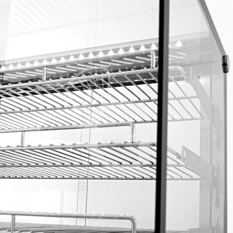 Vitrina caliente de vidrio y acero inoxidable 3 estantes +30°C/+90°C 120 LT L 678 mm x P 568 mm x A 686 mm