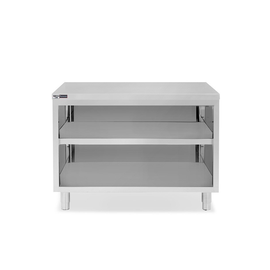 Mesa contrabarra de acero inoxidable con 2 estantes L 1400 mm x P 600 mm x A 865 mm