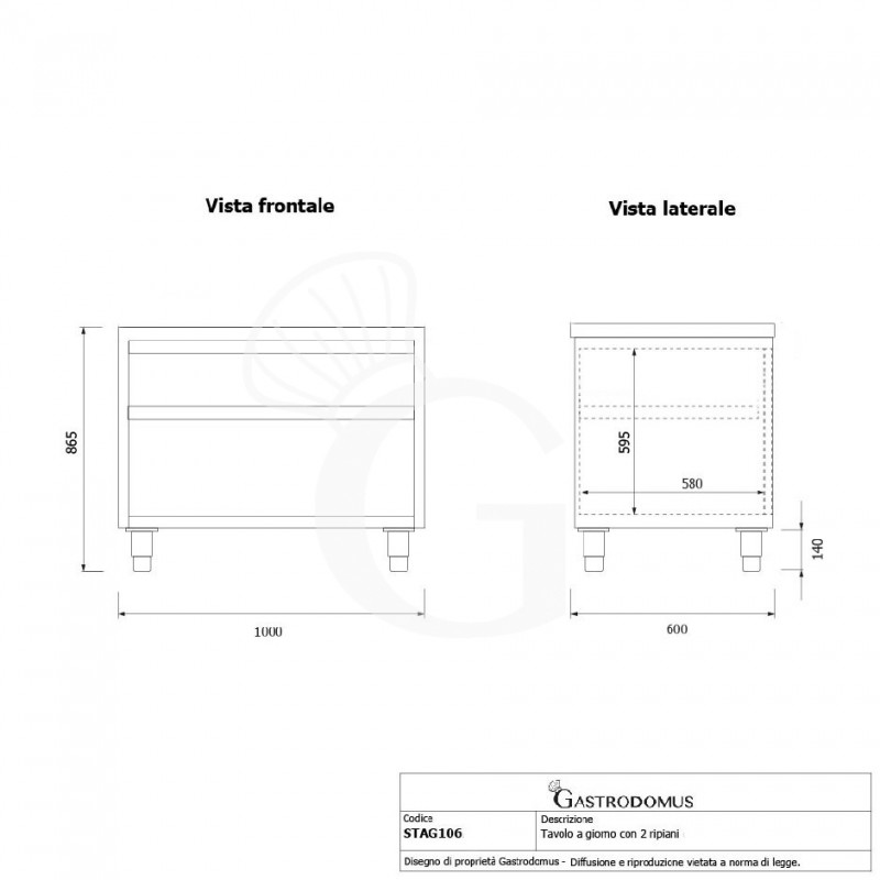 Mesa contrabarra de acero inoxidable con 2 estantes L 1000 mm x P 600 mm x A 865 mm