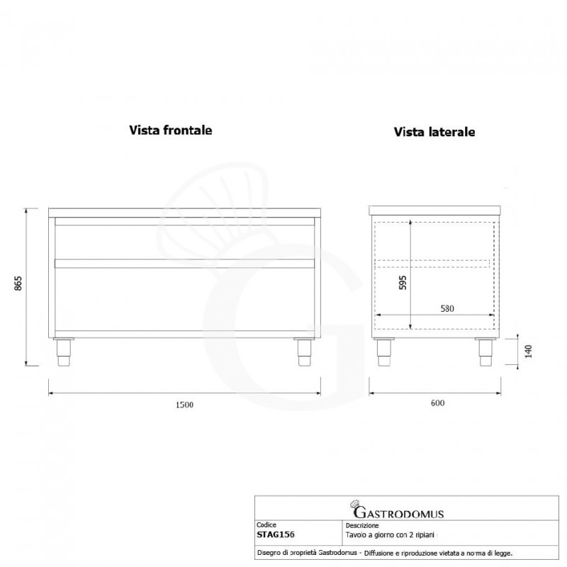 Mesa contrabarra de acero inoxidable con 2 estantes L 1500 mm x P 600 mm x A 865 mm