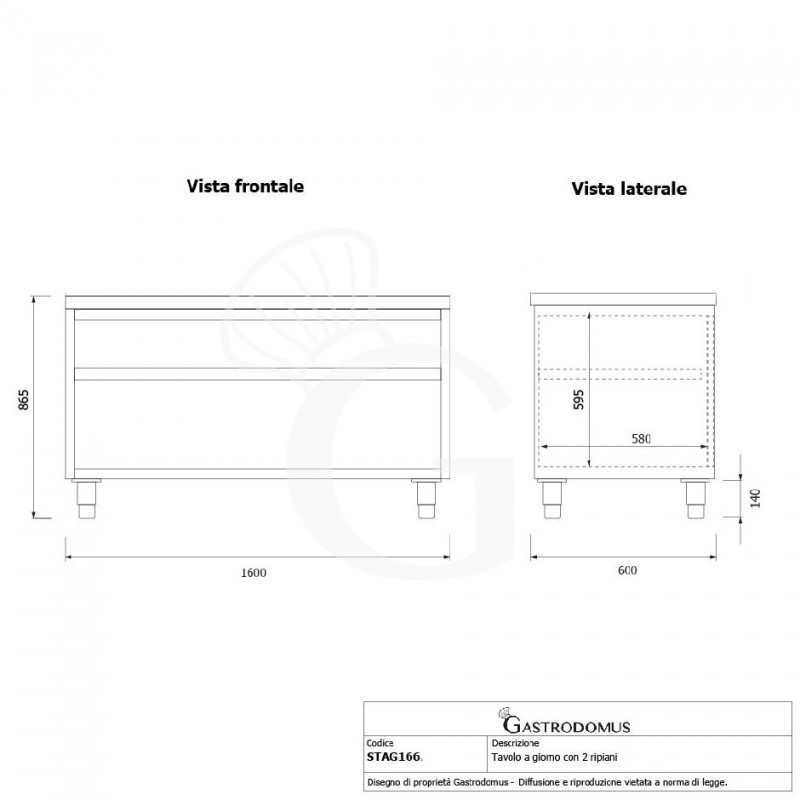 Mesa contrabarra de acero inoxidable con 2 estantes L 1600 mm x P 600 mm x A 865 mm