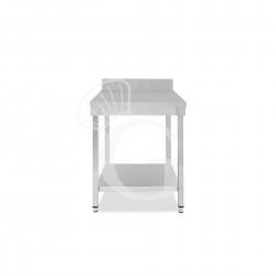 Mesa de trabajo de acero inoxidable con estante inferior y peto, L 500 mm x P 800 mm x A 965 mm