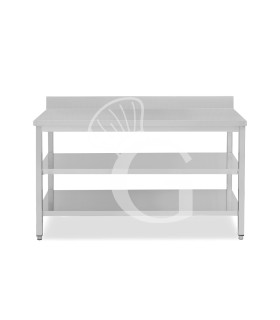 Tavolo inox 2 ripiani alzatina L 1900 mm x P 700 mm x H 950 mm