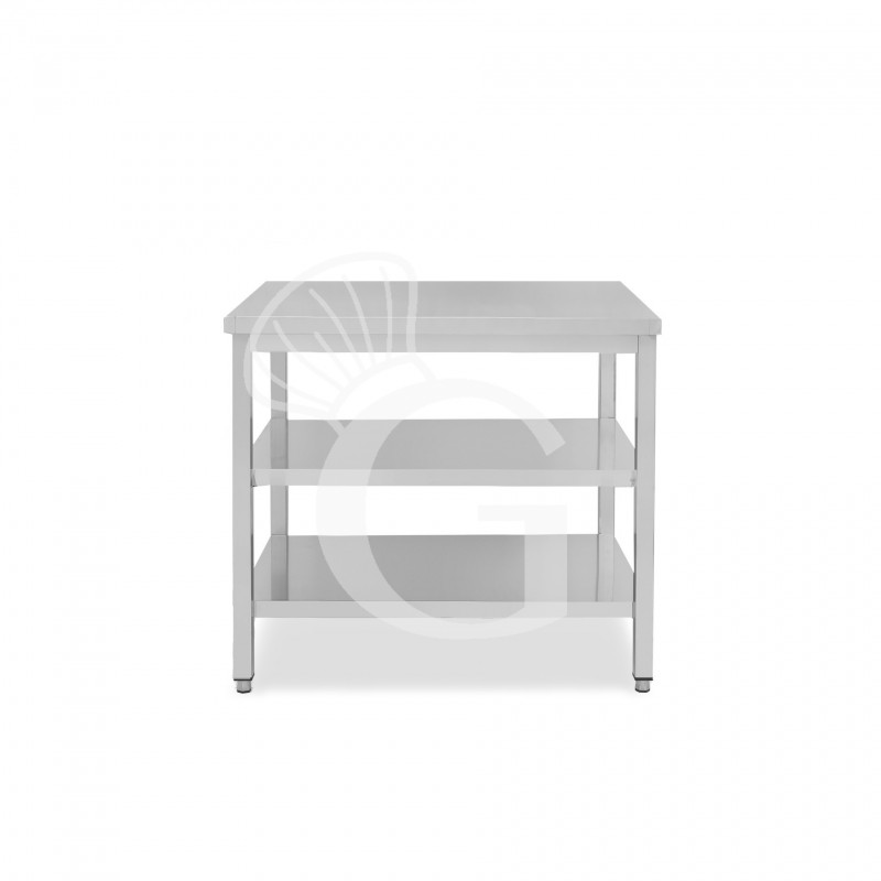 Mesa de trabajo de acero inoxidable con 2 estantes, L 900 mm x P 800 mm x A 865 mm