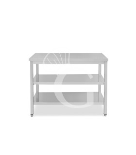 Mesa de trabajo de acero inoxidable con 2 estantes, L 1100 mm x P 800 mm x A 865 mm