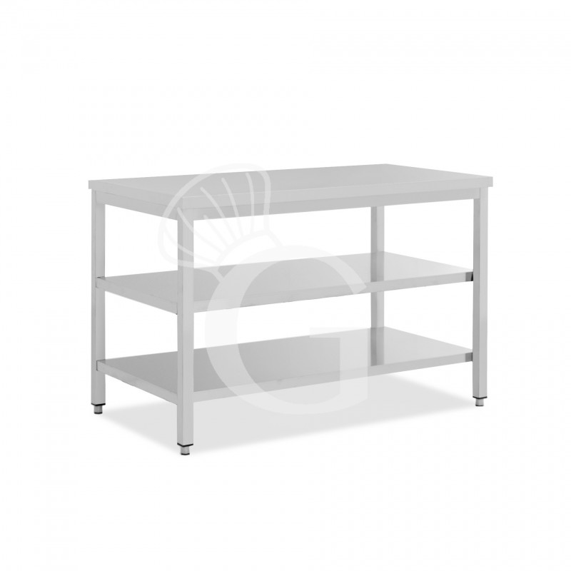 Mesa de acero inoxidable con 2 estantes L 1600 mm x P 800 mm x A 850 mm
