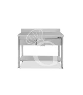 Mesa de acero inoxidable con estante peto 2 cajones L 1200 mm x P 600 mm x A 950 mm