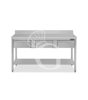 Mesa de acero inoxidable con estante peto 3 cajones L 1400 mm x P 600 mm x A 950 mm