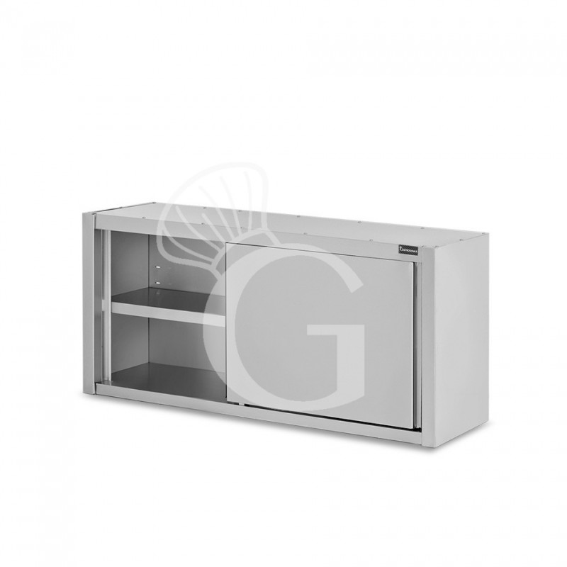 Armario de pared de acero inoxidable con escurridor, puertas correderas, 1 estante perforado, L 1600 mm x P 400 mm x A 660 mm
