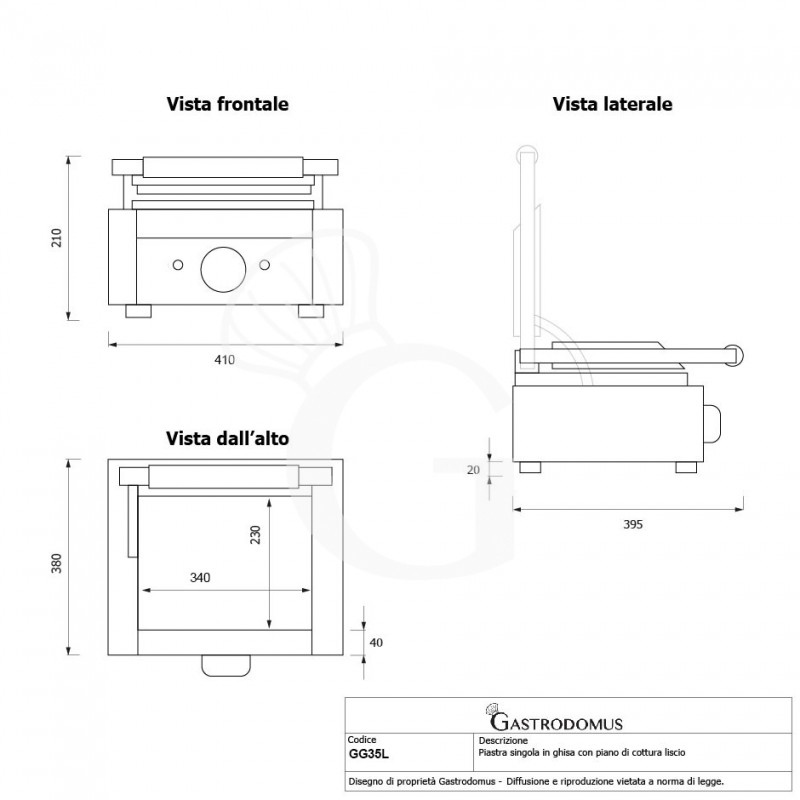 Sandwichera profesional simple lisa de hierro fundido - L 410 mm x P 380 mm x A 210/520 mm