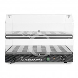 Vitrina caliente de acero inoxidable y plexiglás 2 estantes +30°C/+90°C L 515 mm x P 350 mm x A 385 mm.