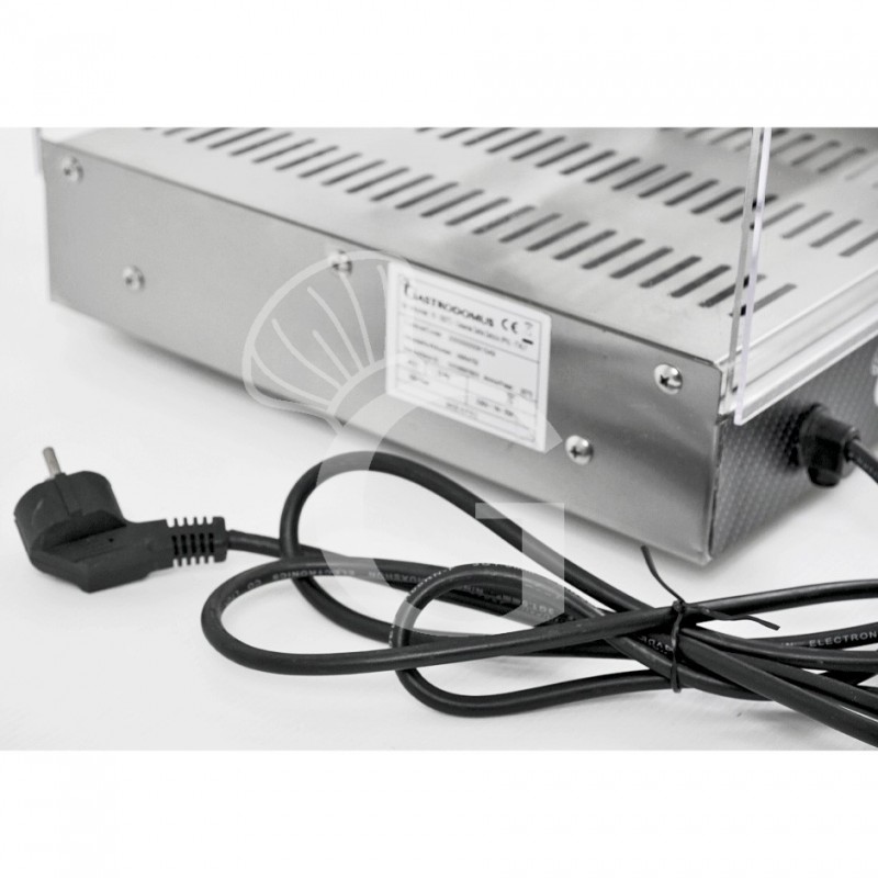 Vitrina caliente de acero inoxidable y plexiglás 2 estantes +30°C/+90°C L 510 mm x P 350 mm x A 385 mm.