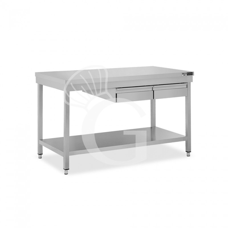 Mesa de acero inoxidable con 2 cajones L 1300 mm x P 700 mm x A 865 mm